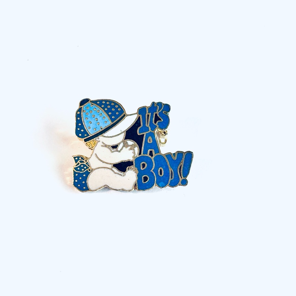Vintage Blue and White 'It's a Boy' Pin